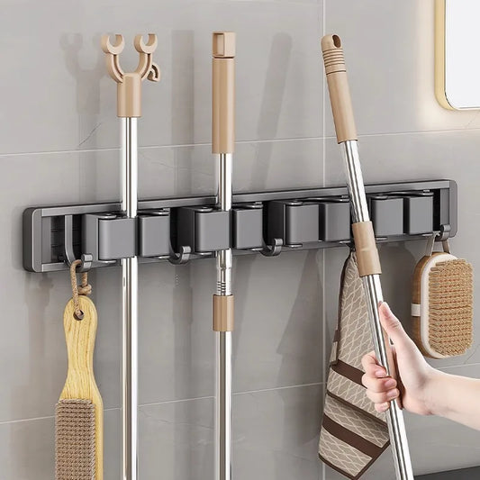 GripMate Self Adhesive 5-Hook Mop & Broom Organizer